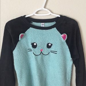 CUTE girls teal blue cat sweater fuzzy